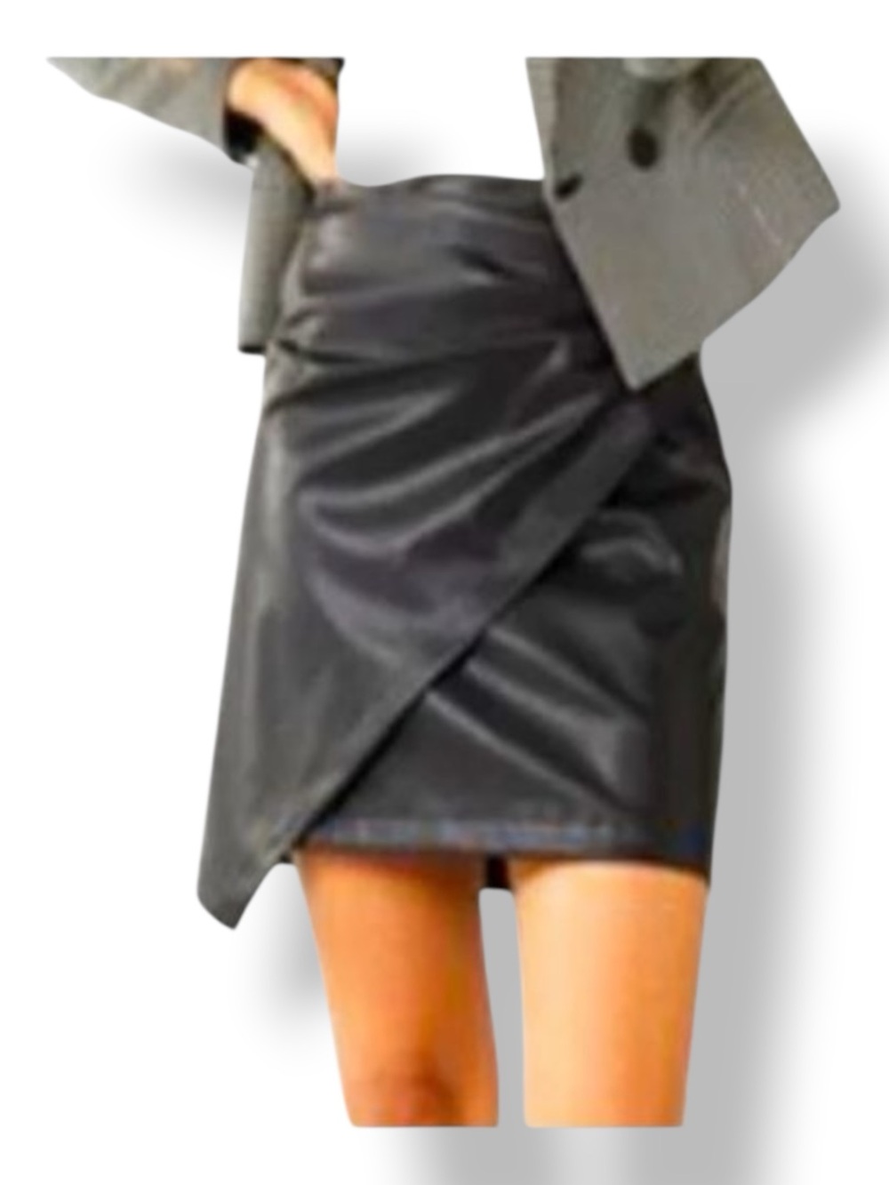 Nine West Women’s Faux Leather Wrap Style Skirt Mineral Black XXL
